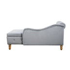 Grey Chaise Lounge Indoor, Velvet Lounge Chair for Bedroom with Storage & Pillow, Modern Upholstered Rolled Arm Chase Lounge for Sleeping with Nailhead Trim for Living Room Bedroom Office - Grand Goldman Shop