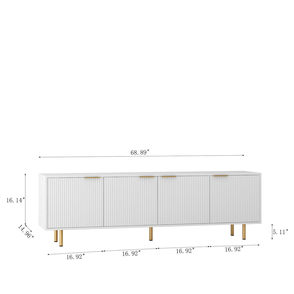 White Modern TV Stand Fluted 68' t, Entertainment Center with Storage Doors, TV Console Media Cabinet,  for 55+ Inch TV, Living Room - Grand Goldman Shop