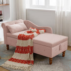 Pink Chaise Lounge Indoor, Velvet Lounge Chair for Bedroom with Storage & Pillow, Modern Upholstered Rolled Arm Chase Lounge for Sleeping with Nailhead Trim for Living Room Bedroom Office - Grand Goldman Shop