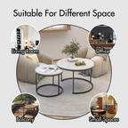 Nesting Coffee Table Set of 2, 27.6inch Round Wood Marble Pattern Top with Sturdy Metal Frame, White Living Room End Tables for Bedroom Balcony Yard - Grand Goldman Shop
