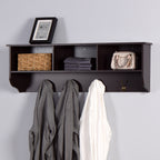 Espresso Entryway Wall Mounted Coat Rack with 4 Dual Hooks Living Room Wooden Storage Shelf - Grand Goldman Shop