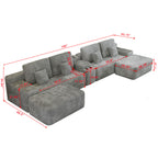 150''Width 5-piece Sectional Sofa with 2 Ottomans,Comfy U-shaped Sofa Couch for Living Room,Light Grey Plush Corduroy Fabric - Grand Goldman Shop
