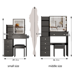 29.2' Small Size Left Bedside Cabinet Vanity Table + Cushioned Stool, 2 AC+2 USB Power Station, Hair dryer bracket, Extra Large Touch Control Sliding LED Mirror, Tri-color Switching, Brightness Adjust - Grand Goldman Shop