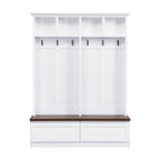 Farmhouse 4-in-1 Hall Tree with Wood Grain Bench, Mudroom Versatile Coat Rack with 2 Large Drawer, Entrance Organizer for Hallway, Living Room, White, 55.9'W (OLD SKU: N721P313099K) - Grand Goldman Shop