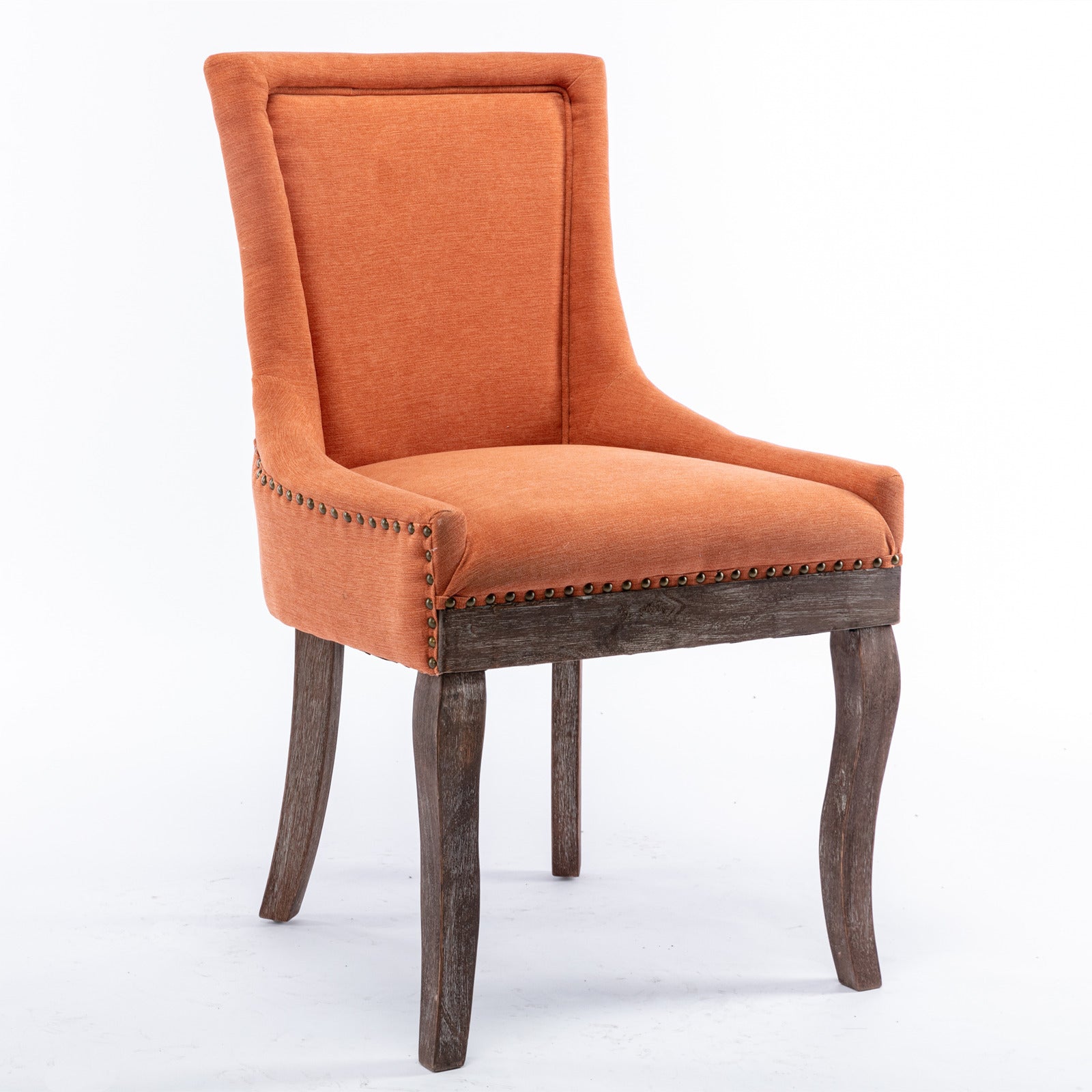 A&A Furniture,Ultra Side Dining Chair，Thickened fabric chairs with neutrally toned solid wood legs， Bronze nail head，Set of 2，Orange - Grand Goldman Shop