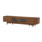 Modern TV Stand for 75-85 inch TVs with Fluted Glass Doors, 2 Drawers, Walnut Solid Wood Legs, 78.7'' L - Grand Goldman Shop