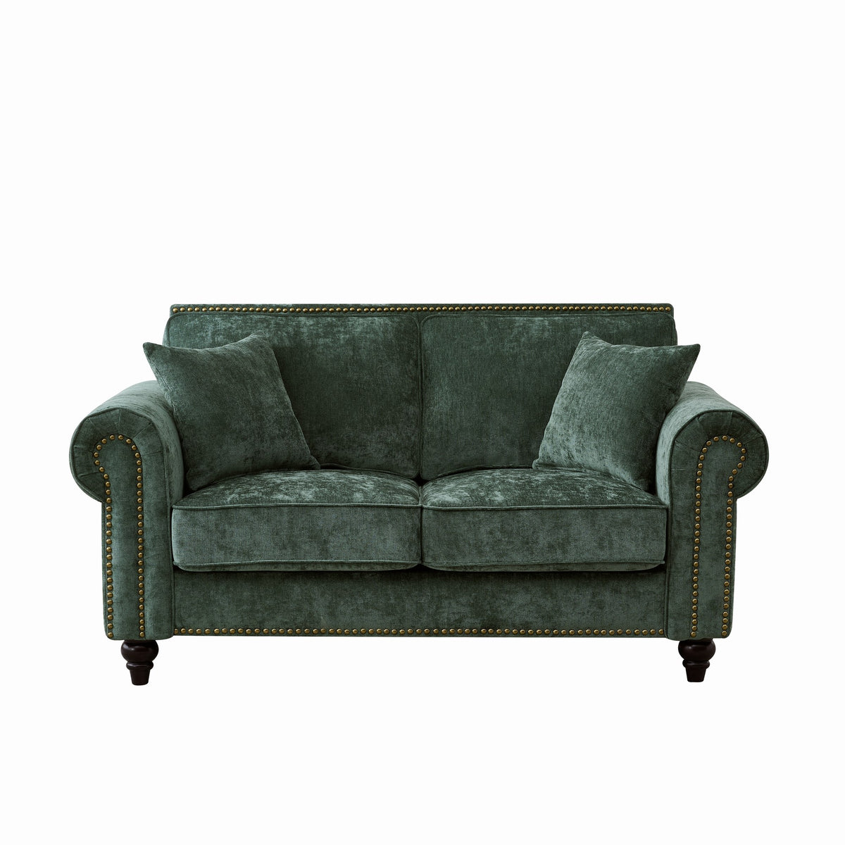 Modern 2-Seater Sofa with Rolled Arms, Tufted Upholstery, Wood Legs, Nailhead Trim, Beige Fabric, 63' - Grand Goldman Shop