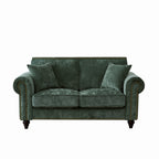 Modern 2-Seater Sofa with Rolled Arms, Tufted Upholstery, Wood Legs, Nailhead Trim, Beige Fabric, 63' - Grand Goldman Shop