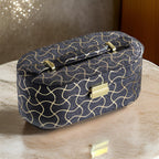 Travel Jewelry Case with 2 Semicircle Slots and Wavy Pattern, Black - Grand Goldman Shop