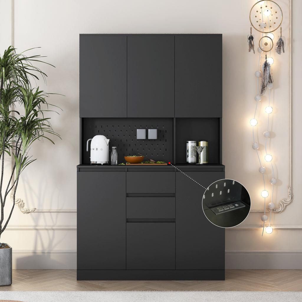 74' Freestanding Kitchen Pantry Cabinet Cupboard with 6 Doors,3 Shelves and 2 Drawer,Versatile Wardrobe & Kitchen Cabinet,Craft Storage Cabinet,Laundry Room Storage for  Kitchen (Black) - Grand Goldman Shop