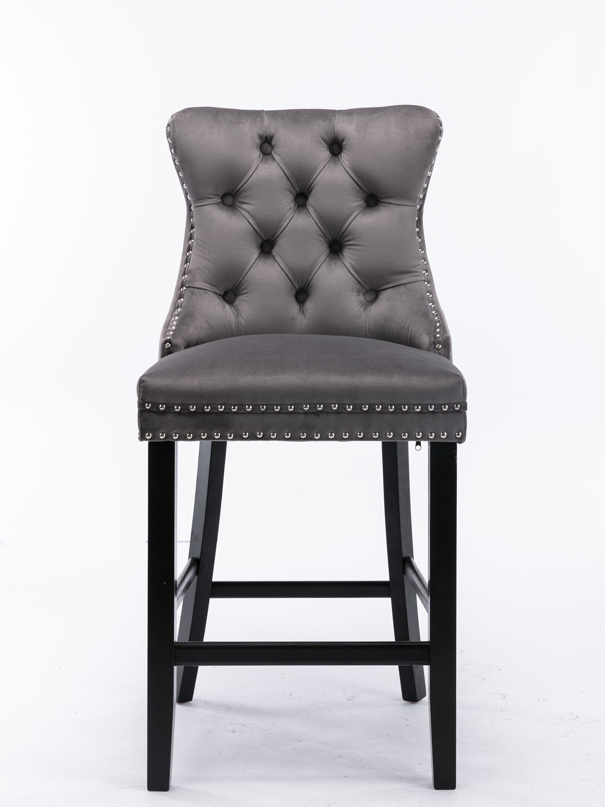 Contemporary Velvet Upholstered Barstools with Button Tufted Decoration and Wooden Legs, and Chrome Nailhead Trim, Leisure Style Bar Chairs,Bar stools, Set of 2 (Gray),SW1902GY - Grand Goldman Shop