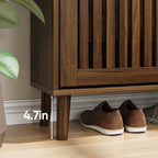 Medieval Modern Walnut Shoe Cabinet With 2 Flip Drawers And Fence Design, 23.6-Inch,MDF - Grand Goldman Shop