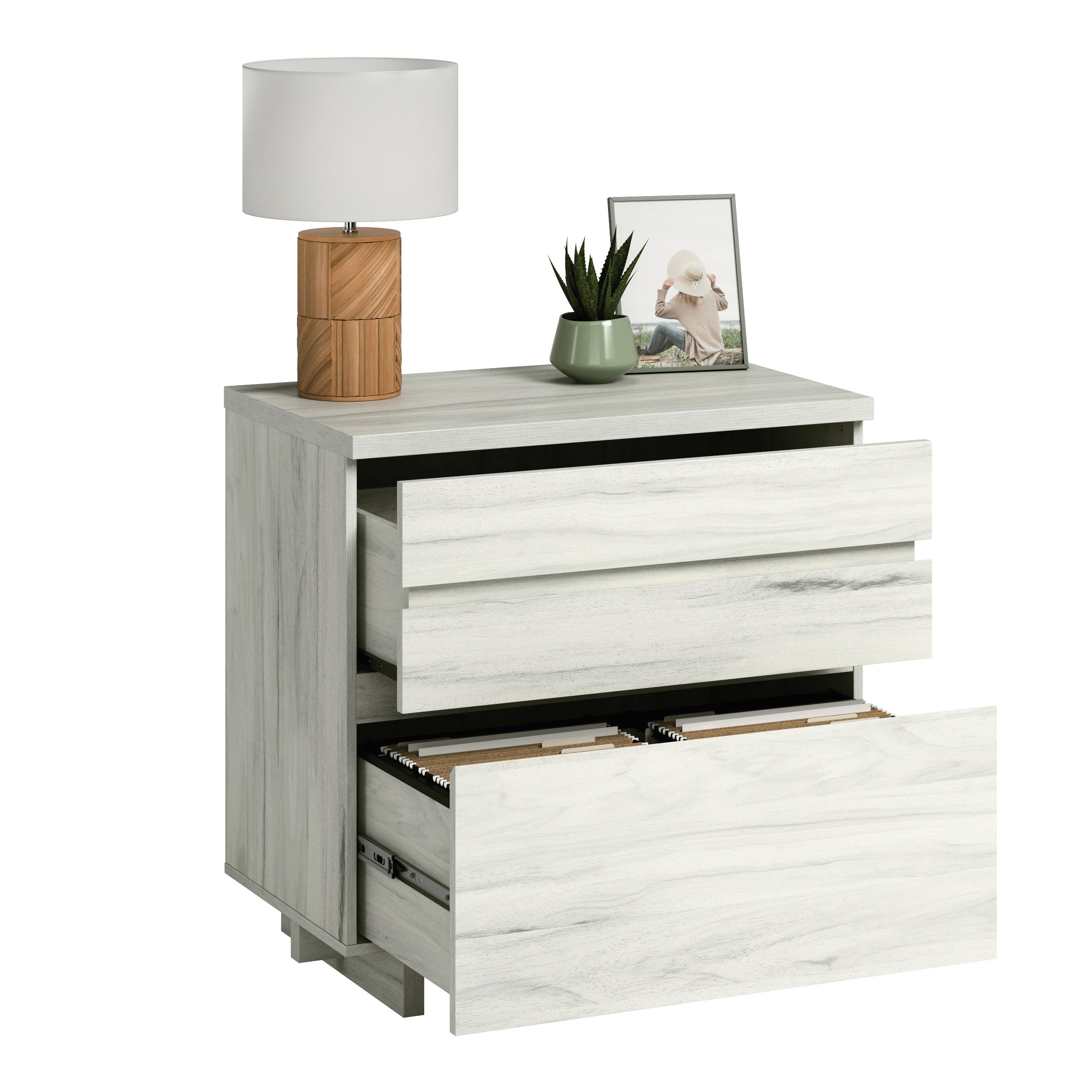 Lateral File with Large Drawers, Off White and Gray finish | Premium Home Decor - Grand Goldman