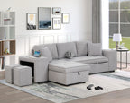 Modern Reversible L-Shape Pull Out Sleeper Sofa with Storage Chaise and Stools, Gray Linen, 104.5' - Grand Goldman Shop