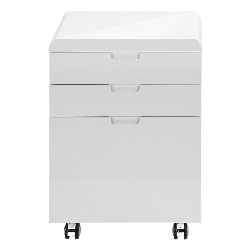 File Cabinet, Rolling Mobile, Storage Drawers, Printer Stand, Office, Work, Glossy White Laminate, Contemporary, Modern - Gra