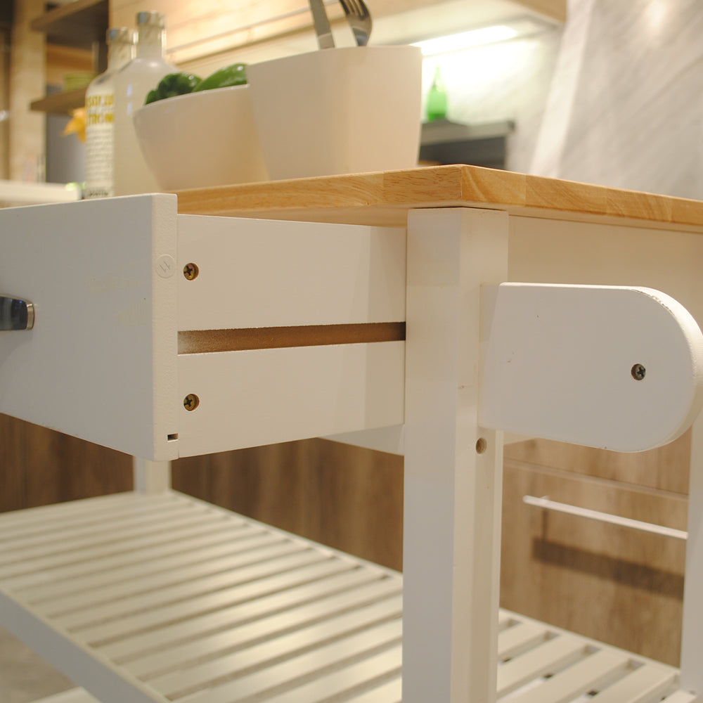 Kitchen Island & Kitchen Cart, Rubber Wood Top, Mobile Kitchen Island with Two Lockable Wheels, Simple Design for Easy Storing and Fetching, Two Drawers Give Unique Storage for Special Utensil. - Grand Goldman Shop
