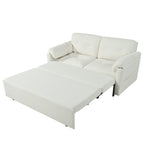 Convertible Pull-Out Queen Sleeper Sofa, 3-in-1 Loveseat with Side Storage & 8 Silent Casters, Beige Chenille Fabric, Fits Living Room, Bedroom, Apartment - Grand Goldman Shop