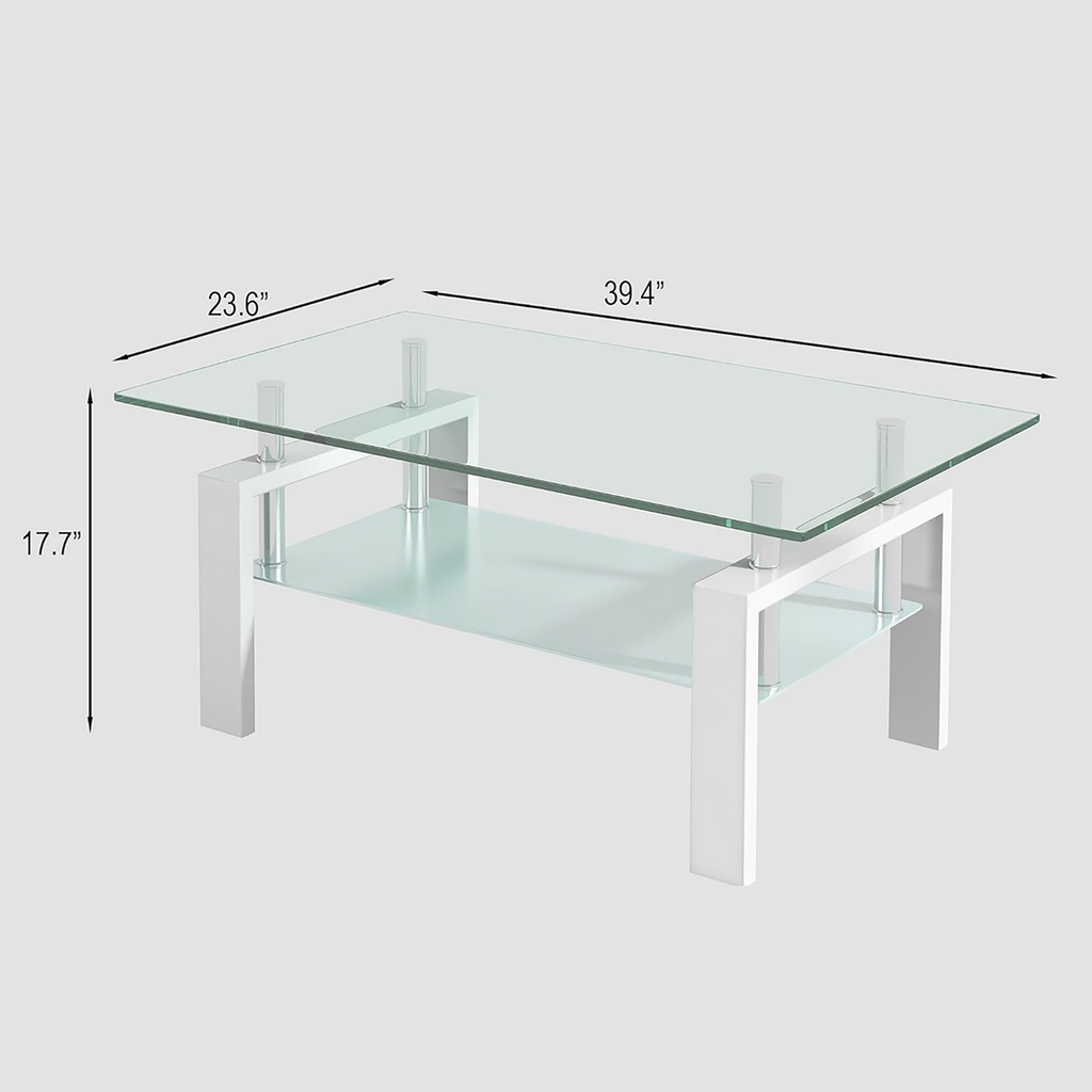 Luxury Modern Tempered Clear Glass Coffee Table with 2-Layers and Solid MDF Frame for Living Room - Grand Goldman Shop