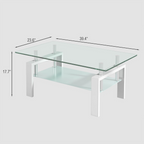 Luxury Modern Tempered Clear Glass Coffee Table with 2-Layers and Solid MDF Frame for Living Room - Grand Goldman Shop