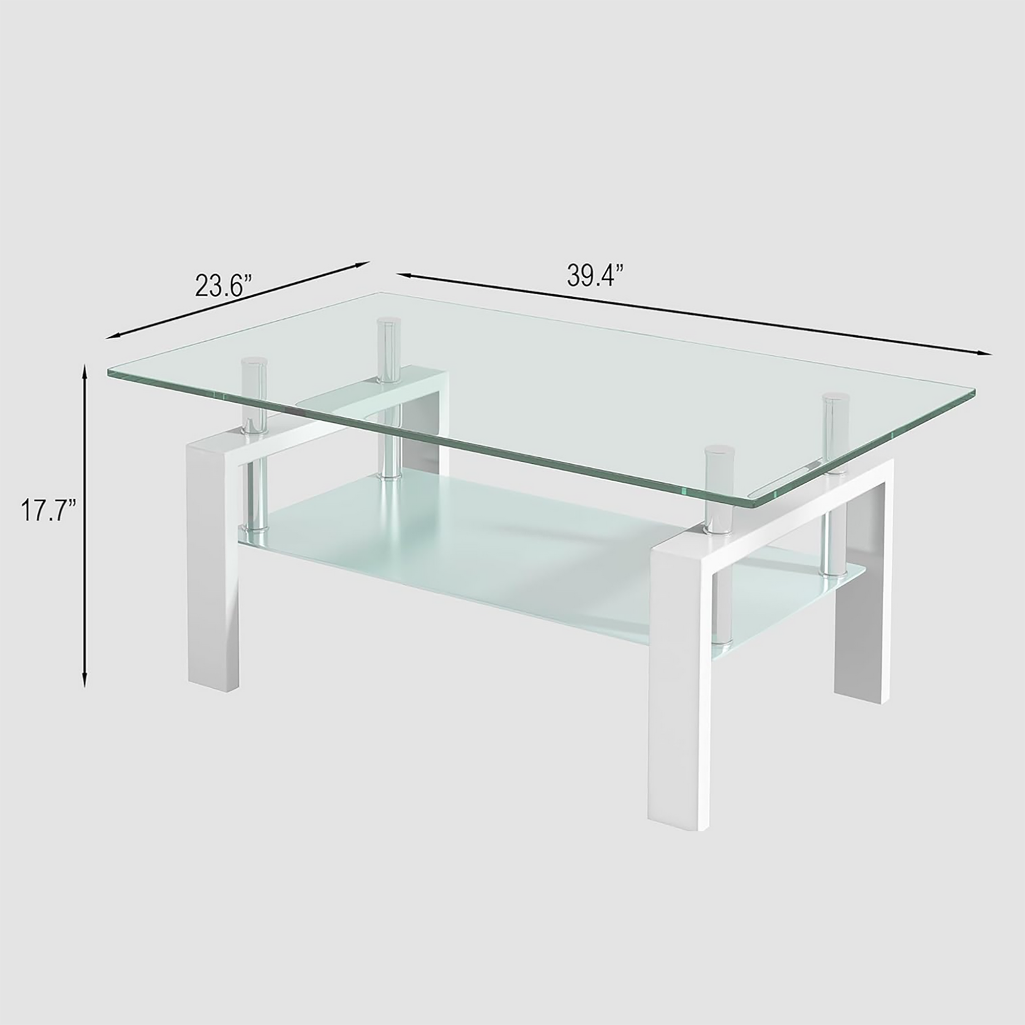 Luxury Modern Tempered Clear Glass Coffee Table with 2-Layers and Solid MDF Frame for Living Room - Grand Goldman Shop