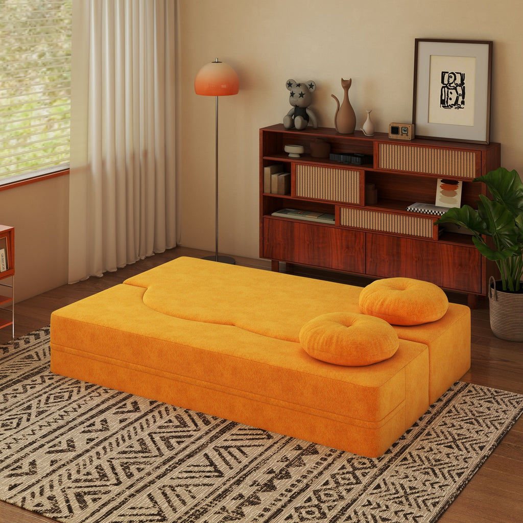 Folding Sofa Bed with Pillow, Twin Sleeper Sofa, Floor & Futon Loveseat Couch, Foam Folding Mattress Sleeper for Living Room, Guest Use, Office, Apartment, No Assembly Required, Yellow - Grand Goldman Shop