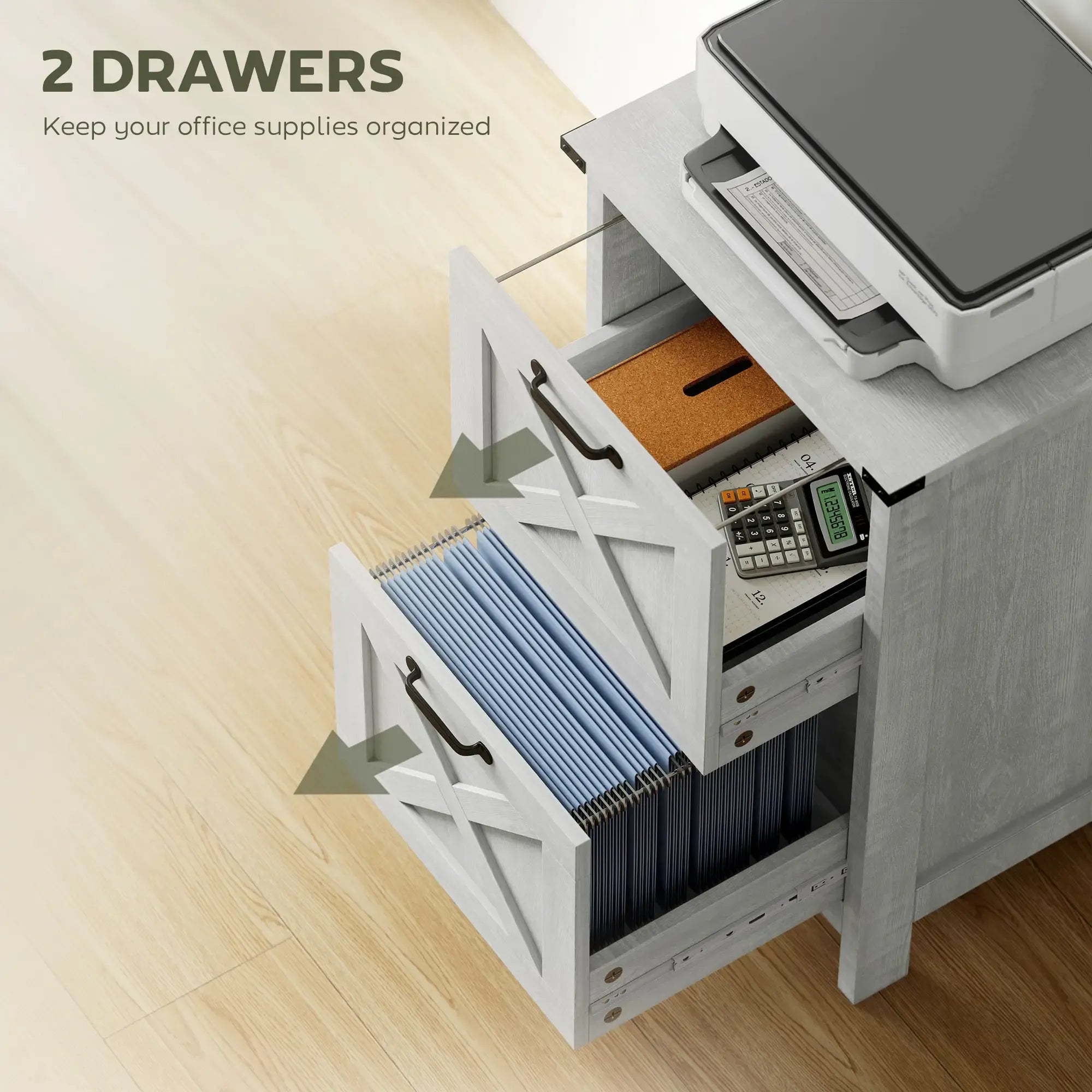 Farmhouse Office Storage Cabinet File Cabinet with 2 Drawers | Premium Home Decor - Grand Goldman