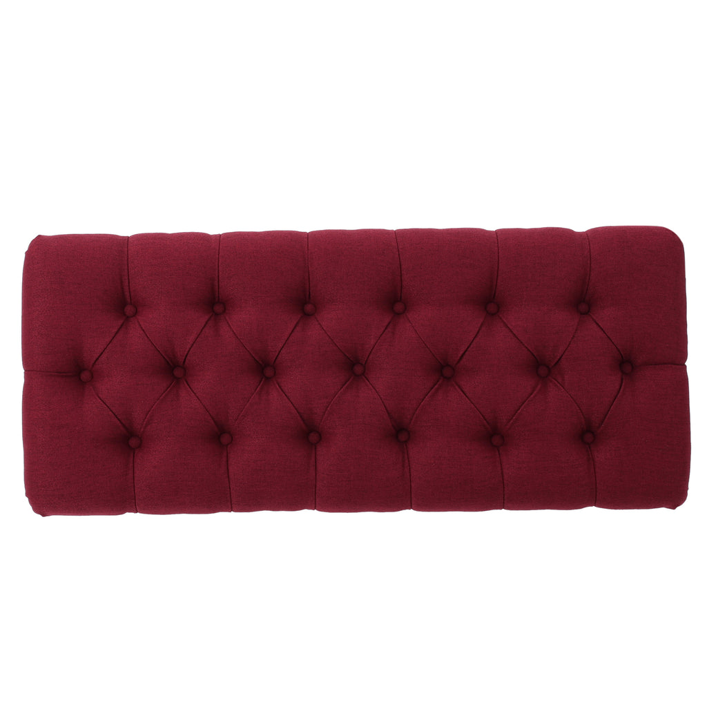 HILTON Ottoman Bench with Button Tufting and Half-Circle Legs in Red Fabric - Grand Goldman Shop