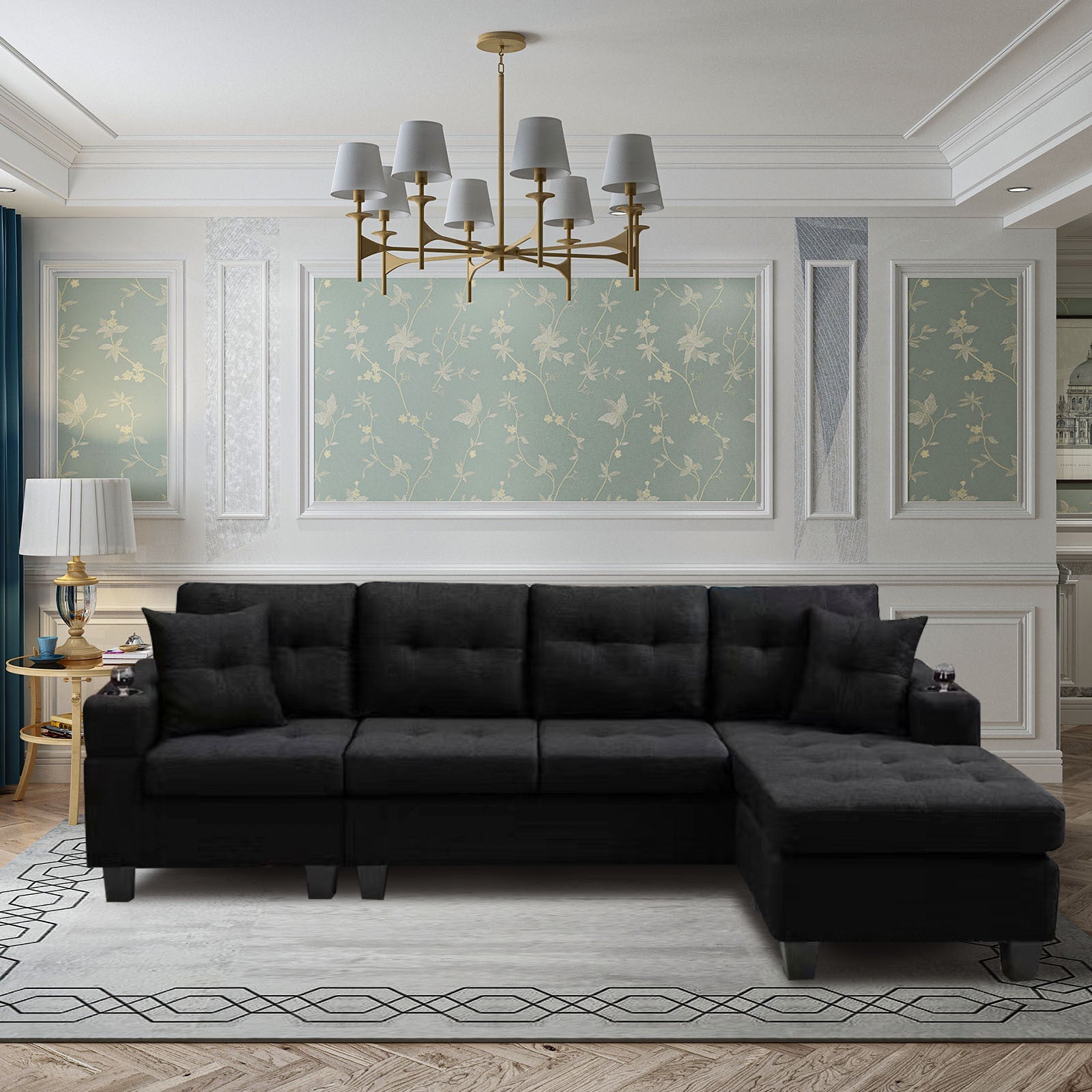 MEGA right sectional sofa with footrest, convertible corner sofa with armrest storage, living room and apartment sectional sofa, right chaise longue and grey - Grand Goldman Shop