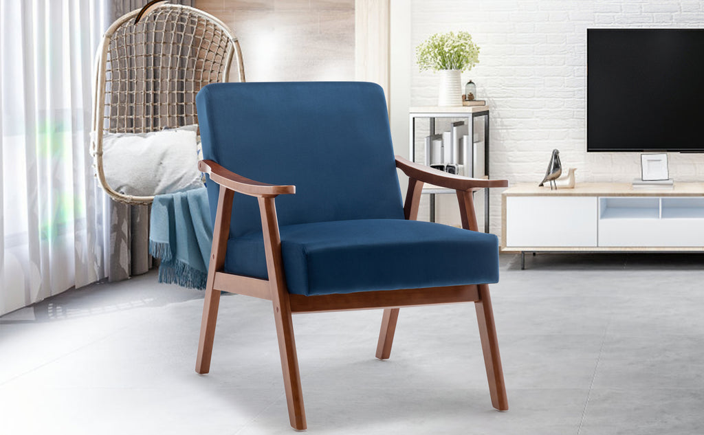 Mid-Century Modern Wingback Accent Chair with Solid Wood Frame and Extra-Thick Backrest – Lounge Chair for Living Room, Bedroom, or Reading Room - Grand Goldman Shop