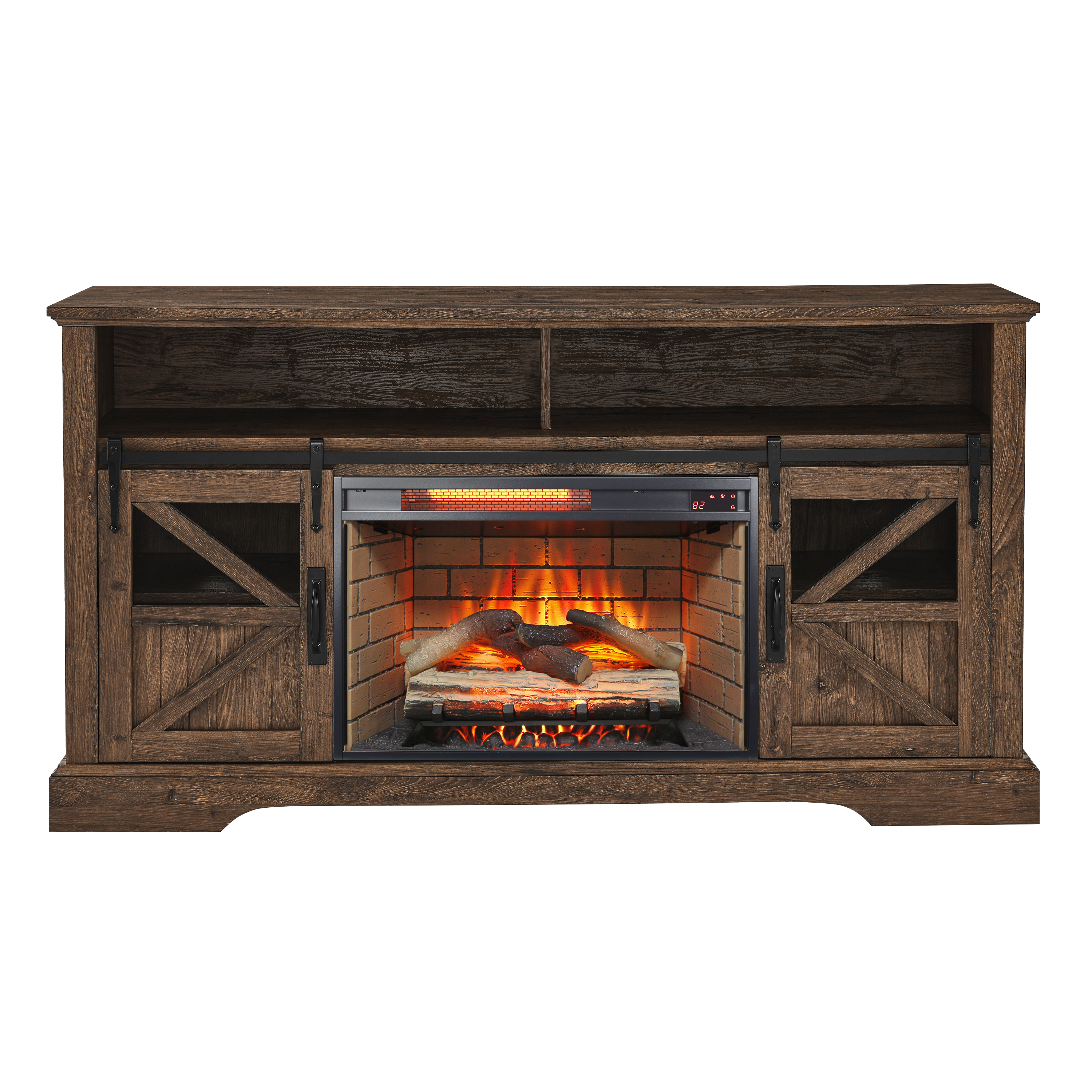 60 Inch Electric Fireplace  Entertainment Center With Door Sensor-Reclaimed Barnwood Color - Grand Goldman Shop