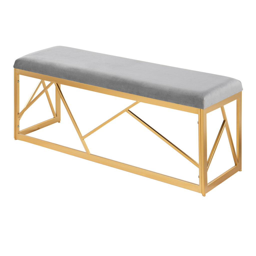 Folia Glam Metal Bench in Gold Steel and Grey Velvet by - Grand Goldman Shop