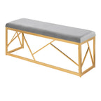 Folia Glam Metal Bench in Gold Steel and Grey Velvet by - Grand Goldman Shop