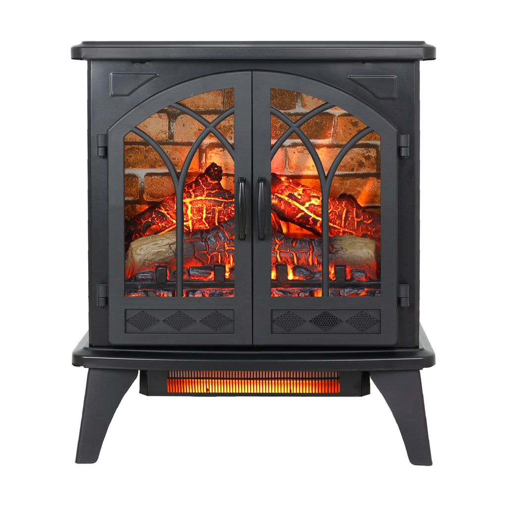 Antique Black 3D Flame Electric Infrared Quartz Fireplace Stove with Remote, Tempered Glass, 24 Inch - Grand Goldman Shop