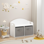 Kids Wooden Toy Box Bench with Collapsible Fabric Drawers, White MDF Storage Cabinet Organizer, 24.6 x 11.8 x 19.1 inches - G