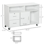 HOMCOM Printer Stand Home Office Mobile Cabinet Organizer Desktop with Caster Wheels, 2 Locking Breaks and Drawer, White | Pr