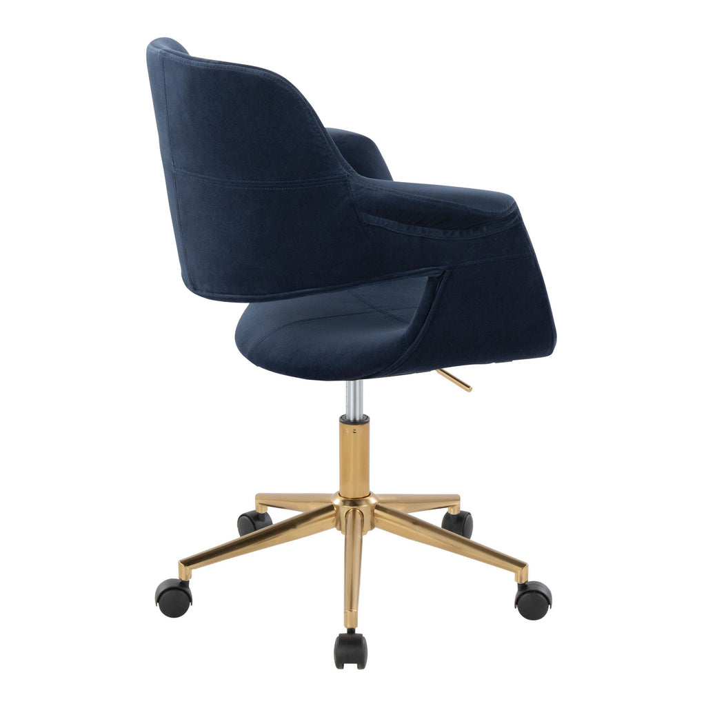 Mid-Century Modern Office Chair in Gold Metal and Blue Velvet | Premium Home Decor - Grand Goldman