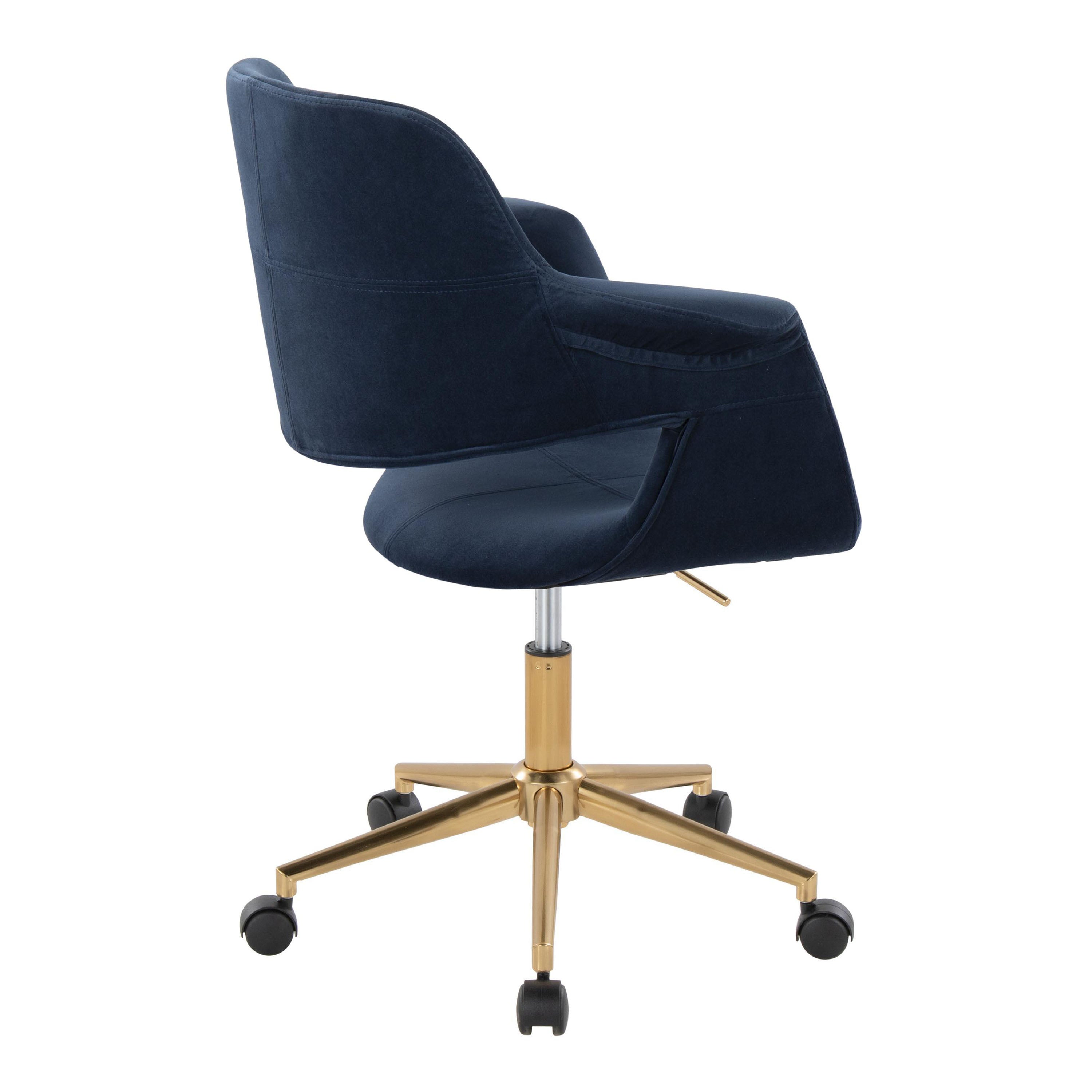 Mid-Century Modern Office Chair in Gold Metal and Blue Velvet | Premium Home Decor - Grand Goldman