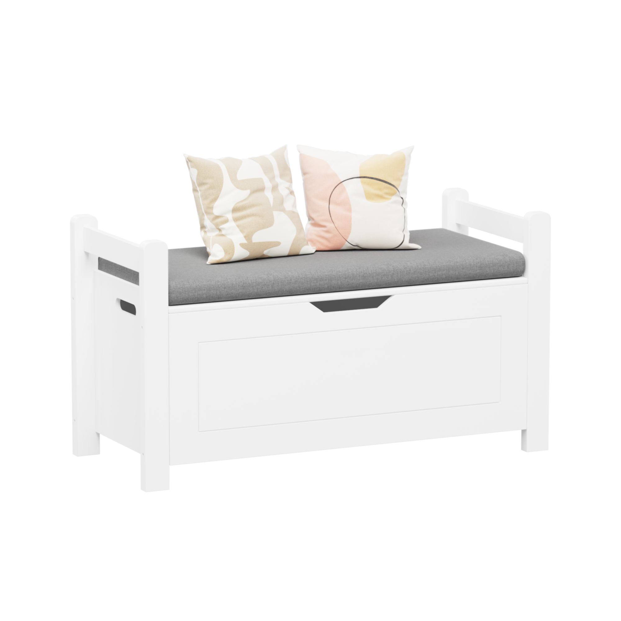 Kids Toy Box Chest White Storage Cabinet with Cushion Seat Bench Flip-Top Lid Safety Hinge for Nursery Playroom | Premium Hom