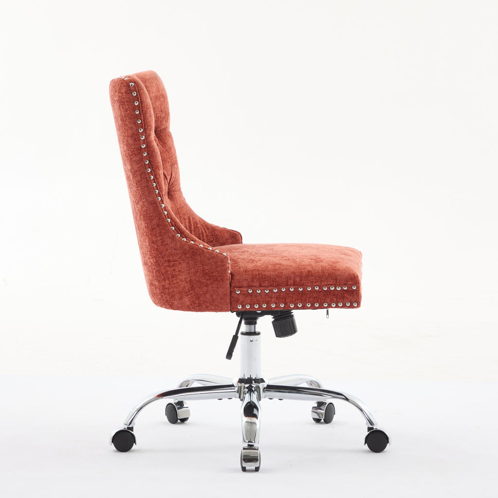 A&A Furniture Office Chair,Modern Chenille Upholstered Tufted Button Home Office Chair with Chrome Metal Base,Adjustable Desk