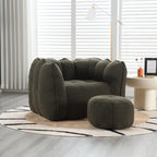 Soft Chenille Bean Bag Chair with High Resilient Foam for Living Room and Bedroom, Comfortable Square Lazy Sofa with Footstool for Adults - Grand Goldman Shop