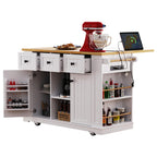 K&K 53inch Large Kitchen Island with Drop Leaf,Power Outlet,Door Internal Storage Rack,Rolling Kitchen Cart on 5 Wheels with 5 Open Side Racks for Kitchen,White (Two Packages)(Stools not included) - Grand Goldman Shop