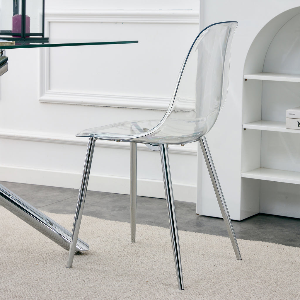 Modern simple transparent dining chair plastic chair armless crystal chair Nordic creative makeup stool negotiation chair Set of 4 and plating metal legW115164140,TW-1200 - Grand Goldman Shop