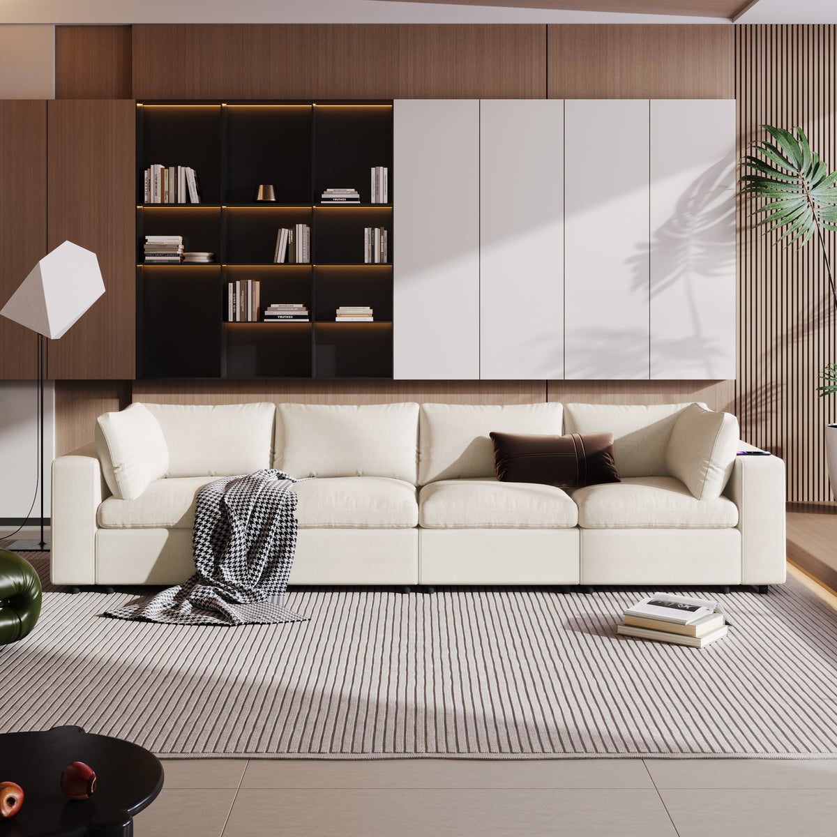 U-style Upholstered Modular Sofa with  with Storage Space, USB Charge Ports,Wireless Charging and Built-in Bluetooth Speaker in Arm,Sectional sofa for Living Room Apartment.[old sku:WY000317AAA] - Grand Goldman Shop