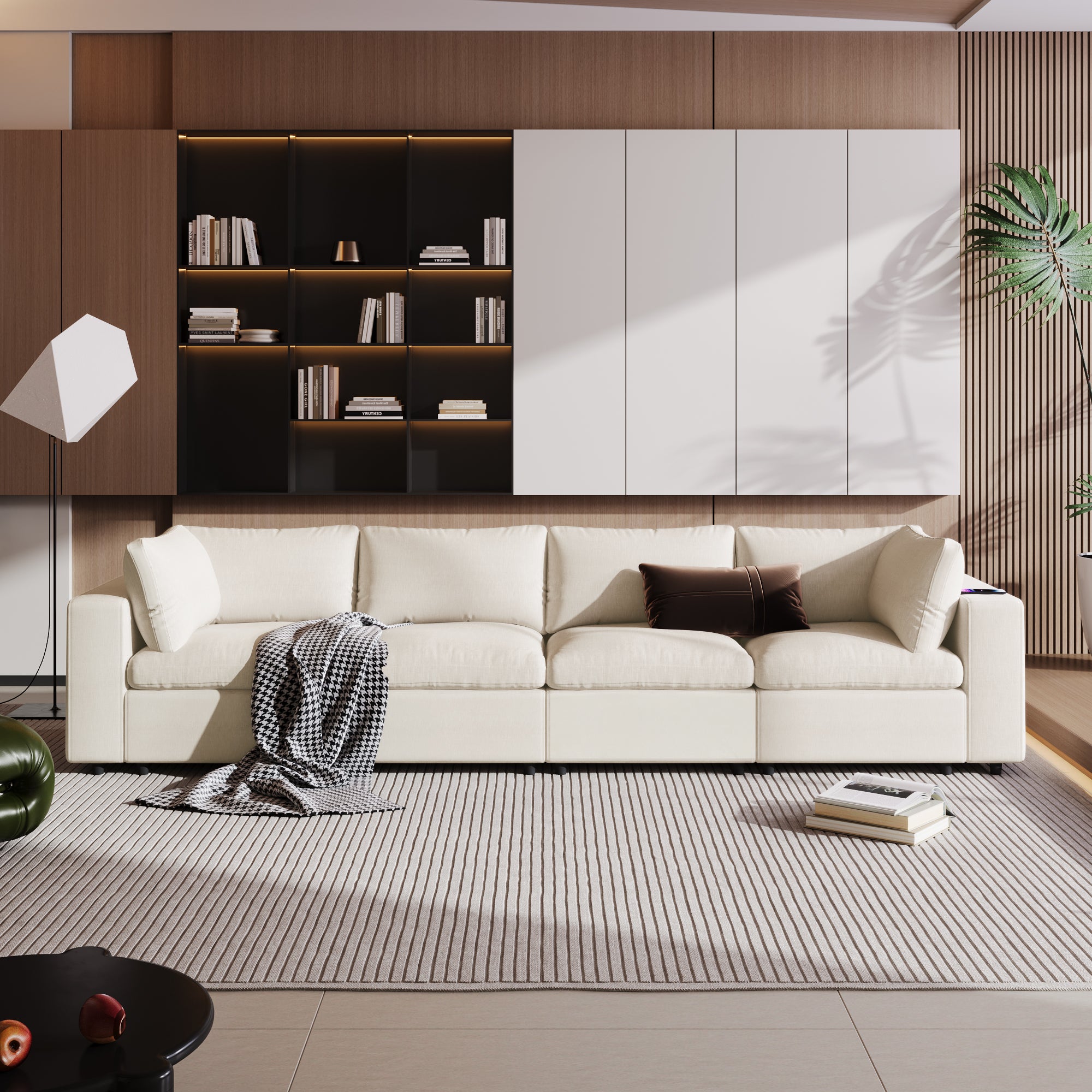 U-style Upholstered Modular Sofa with  with Storage Space, USB Charge Ports,Wireless Charging and Built-in Bluetooth Speaker in Arm,Sectional sofa for Living Room Apartment.[old sku:WY000317AAA] - Grand Goldman Shop
