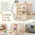 Stylish 9-in-1 Slide and Climbing Wall for Toddlers 3+, Wooden Indoor Play Structure, Heavy Duty 176 lbs Capacity, Safe Round