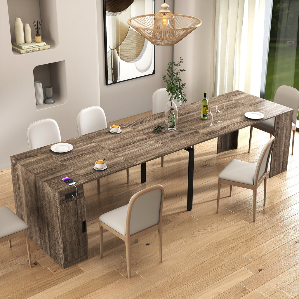 Modern Multifunctional Extendable Dining Table with Outlet, Space Saving Expanding Table with Storage for Party, Weddings, Meetings, Celebrations - Grand Goldman Shop