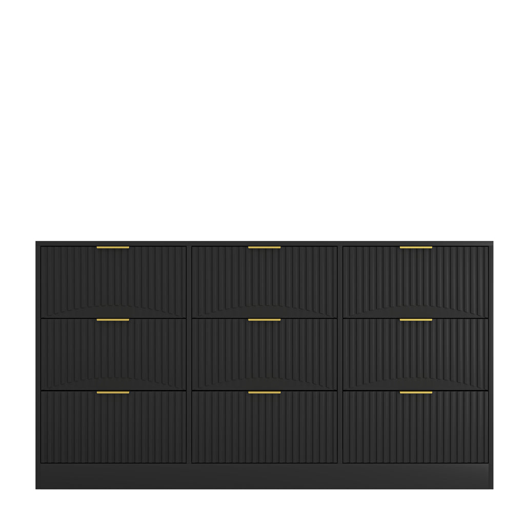 Black 9 Drawer Dresser, 63' Large Deep Chest of Drawers, Wooden Dresser Storage Cabinet with 9 Drawers for Bedroom, Long Dressers for Living Room, Hallway, Drawer panel with wavy patterns - Grand Goldman Shop