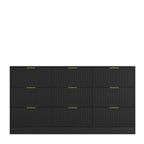 Black 9 Drawer Dresser, 63' Large Deep Chest of Drawers, Wooden Dresser Storage Cabinet with 9 Drawers for Bedroom, Long Dressers for Living Room, Hallway, Drawer panel with wavy patterns - Grand Goldman Shop