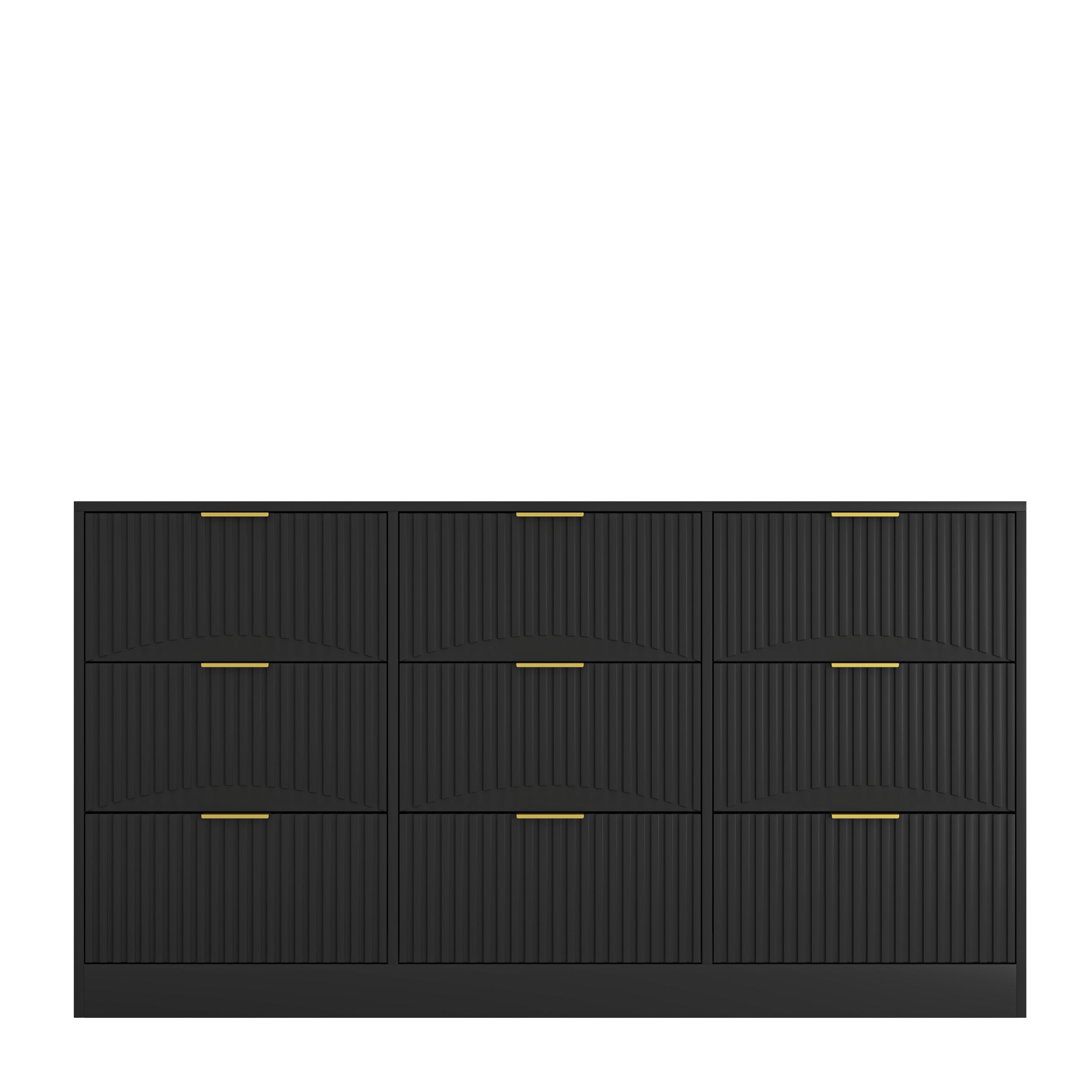 Black 9 Drawer Dresser, 63' Large Deep Chest of Drawers, Wooden Dresser Storage Cabinet with 9 Drawers for Bedroom, Long Dressers for Living Room, Hallway, Drawer panel with wavy patterns - Grand Goldman Shop