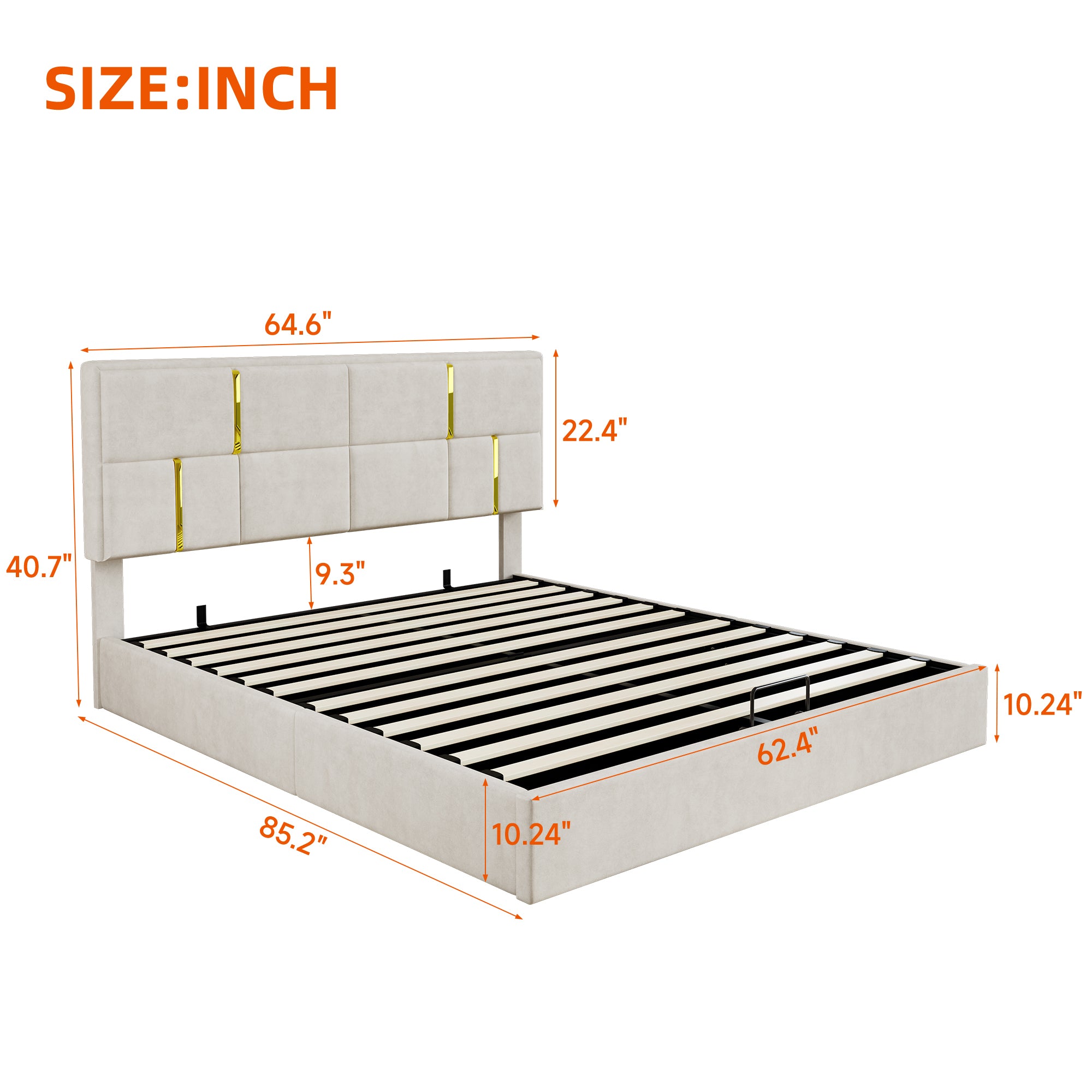 2-Pieces Bedroom Sets,Queen Size Upholstered Platform Bed with Hydraulic Storage System,Storage Ottoman with Metal Legs,Beige(Old SKU:N733S207778A) - Grand Goldman Shop